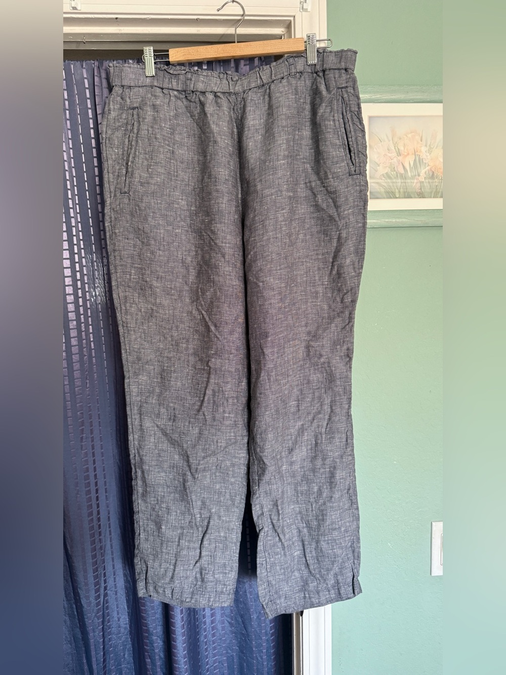 C&C California 100% Linen Gray Blue Pants XL 4 Pockets 28.5” Inseam